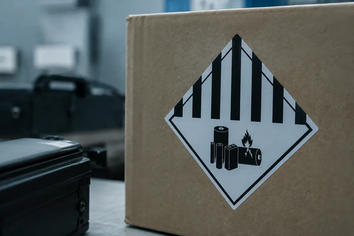 Class 9 dangerous goods labelling on an outer carton in a logistics area