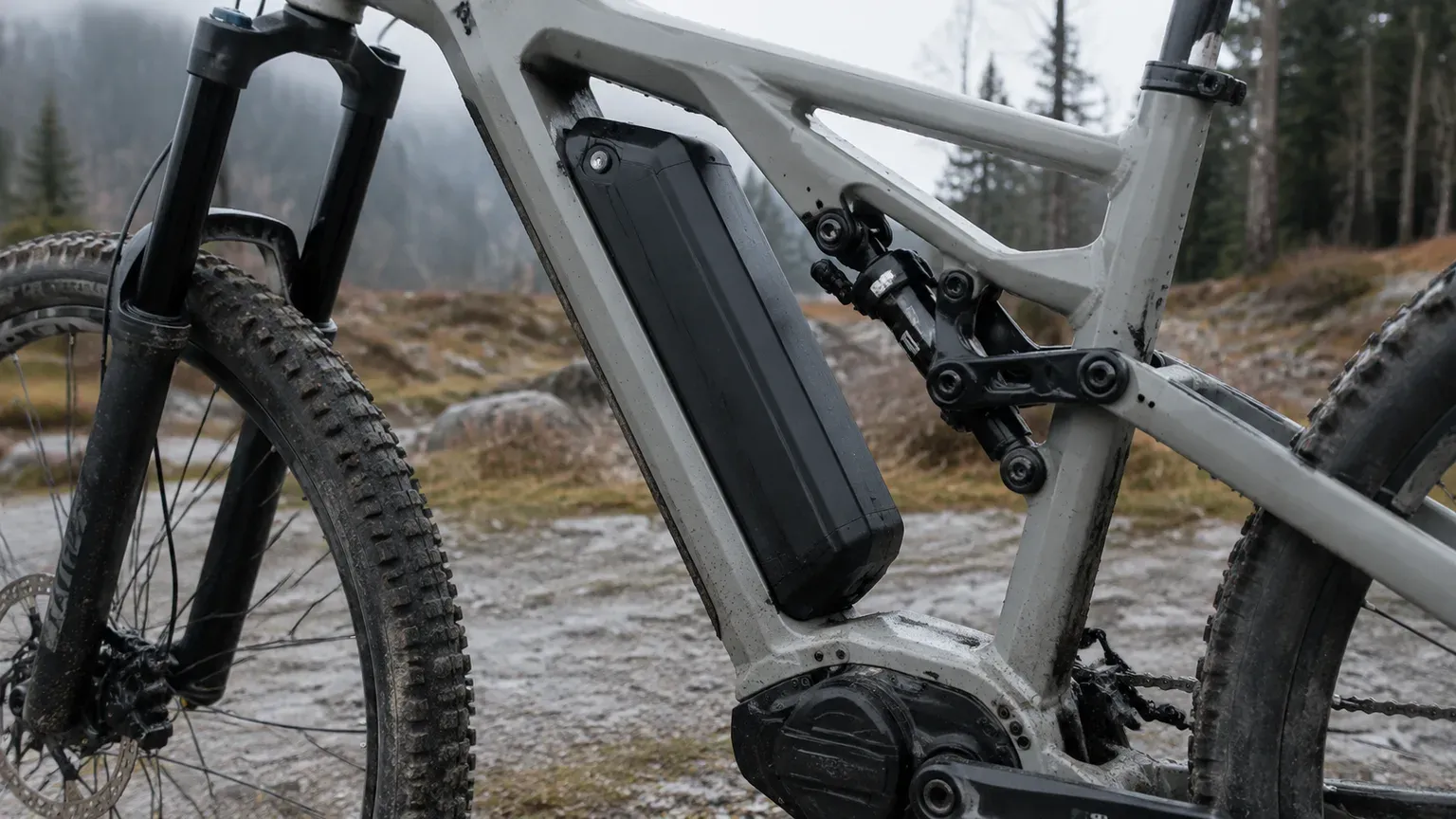 High-drain e-bike battery pack mounted on a performance off-road frame