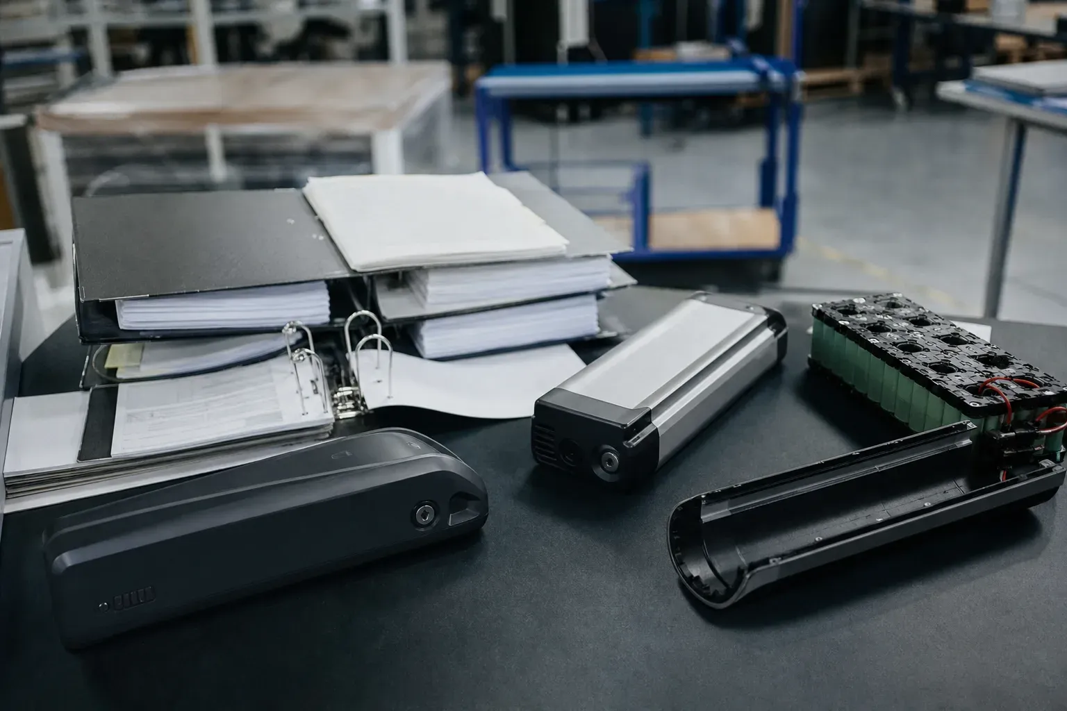 QC binders and battery pack samples prepared for EU importer checks