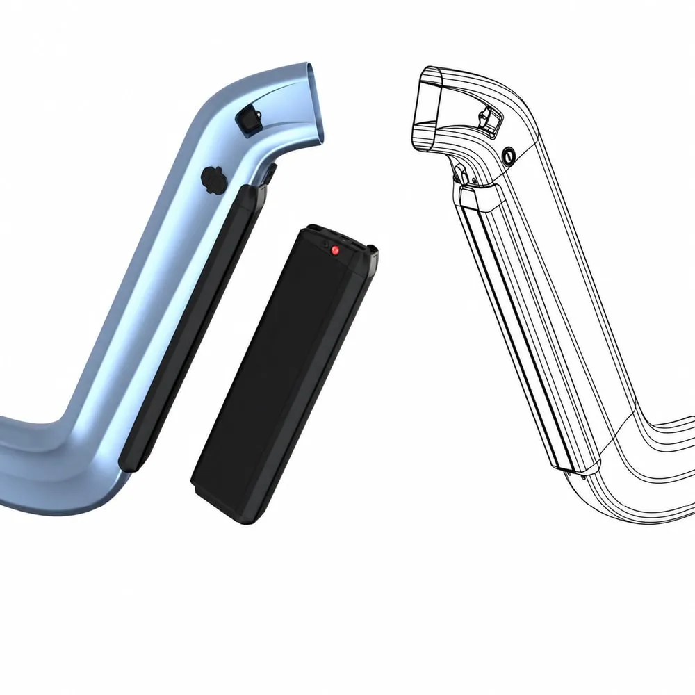 Integrated frame E-bike battery pack model and engineering drawing