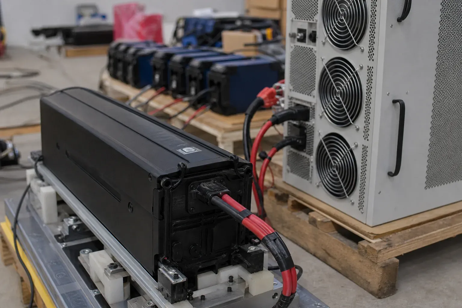 Battery load testing setup with industrial power equipment