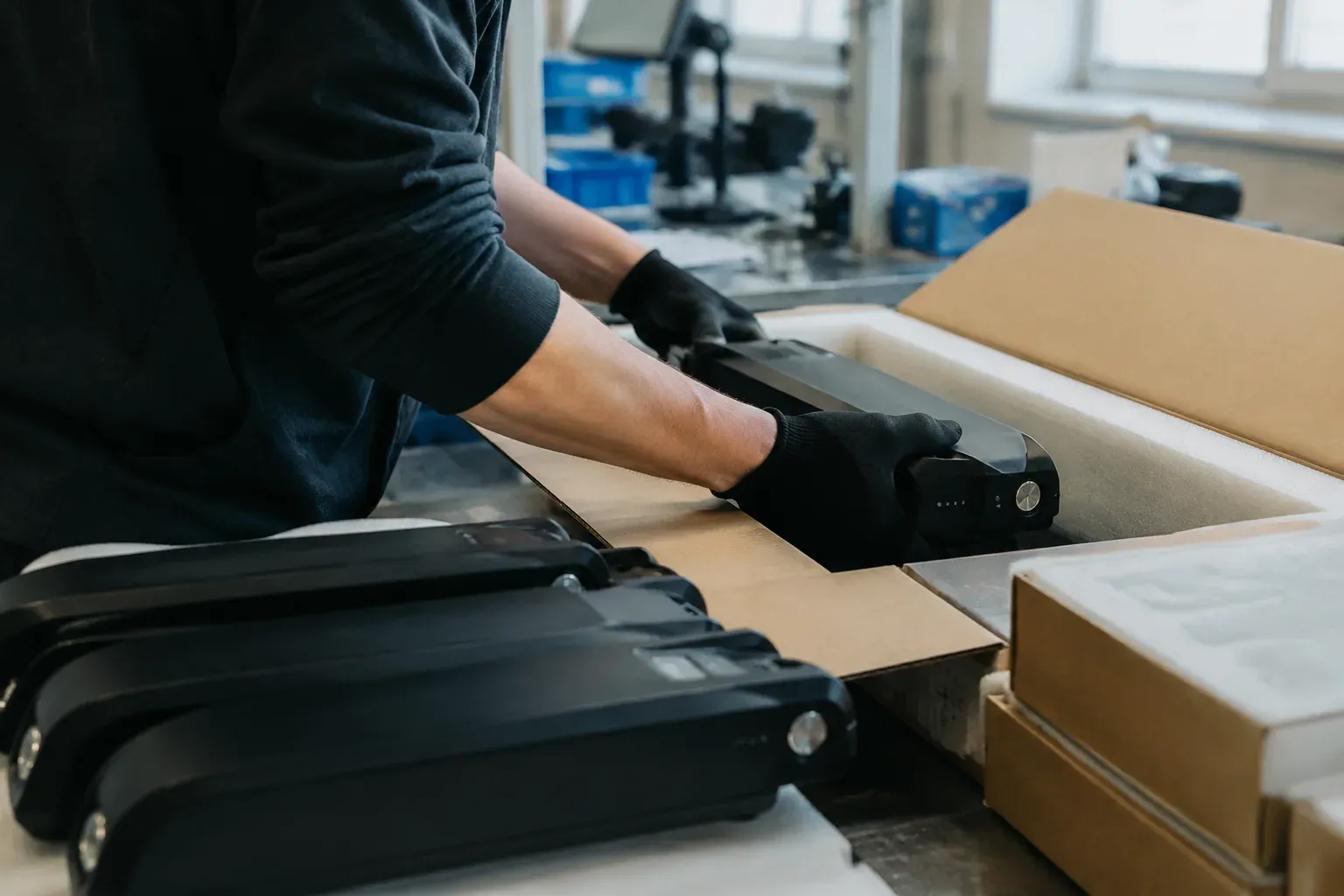 Close view of protective packaging for lithium battery cartons