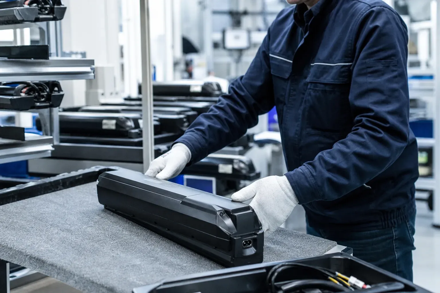 Laboratory inspection of a finished e-bike battery pack