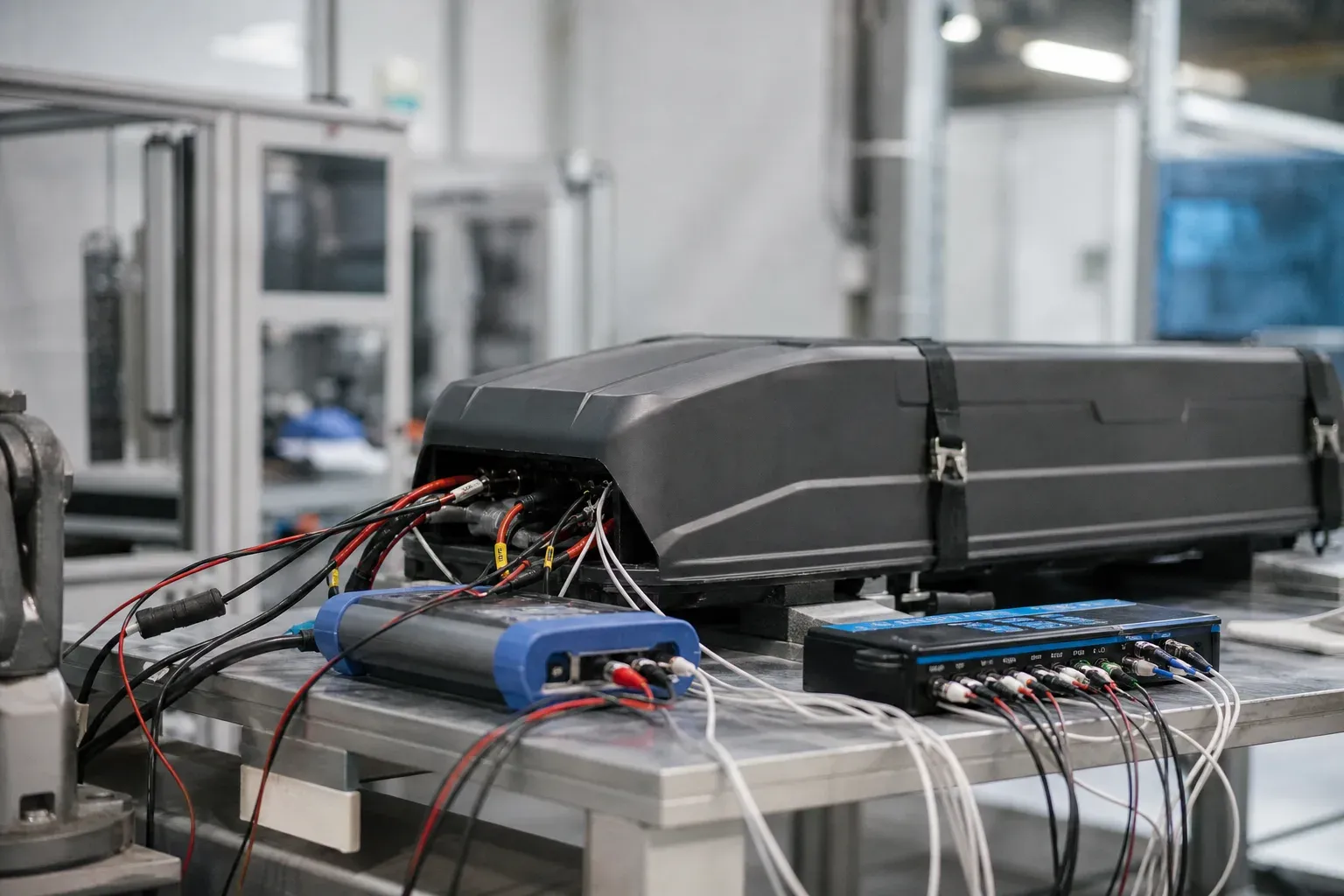 BMS and temperature recording instruments monitoring a pack under test