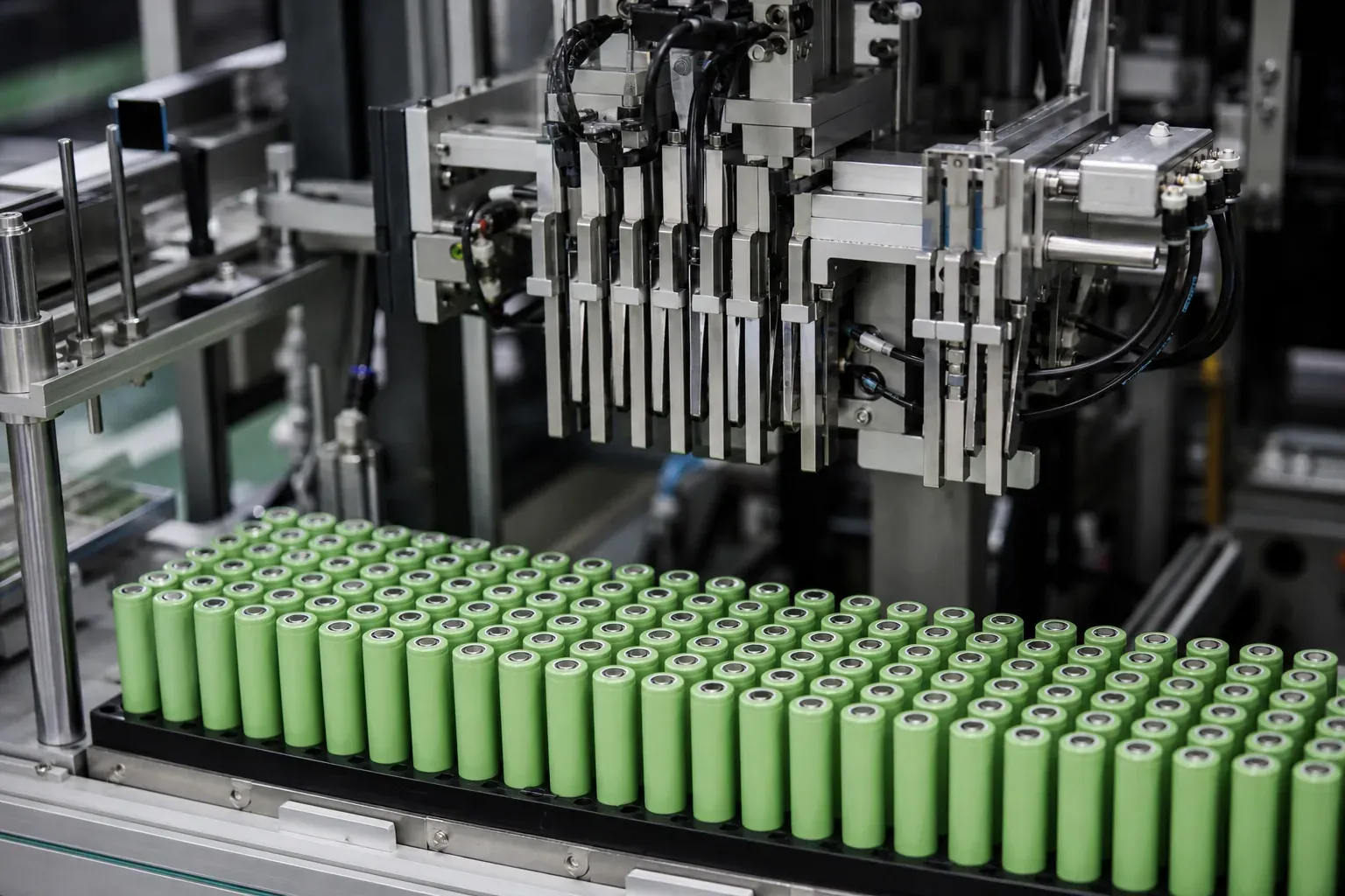 Automated cylindrical cell handling equipment in a battery factory