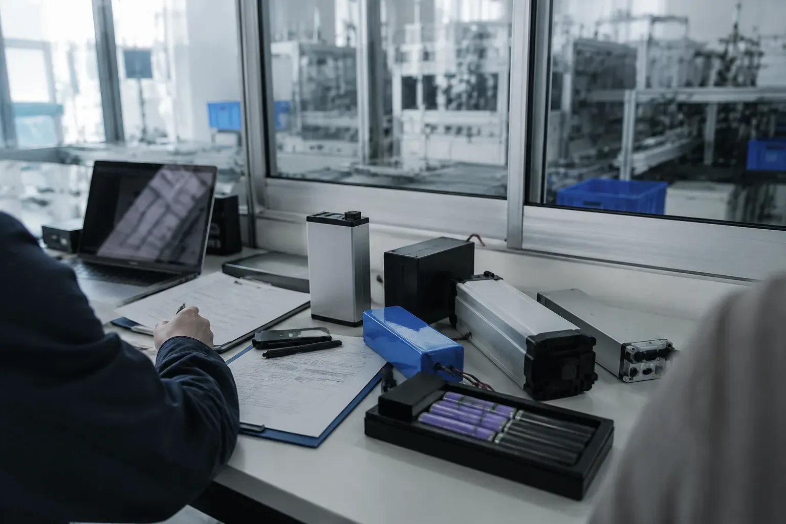 Buyer diligence desk with sample packs and RFQ paperwork nearby